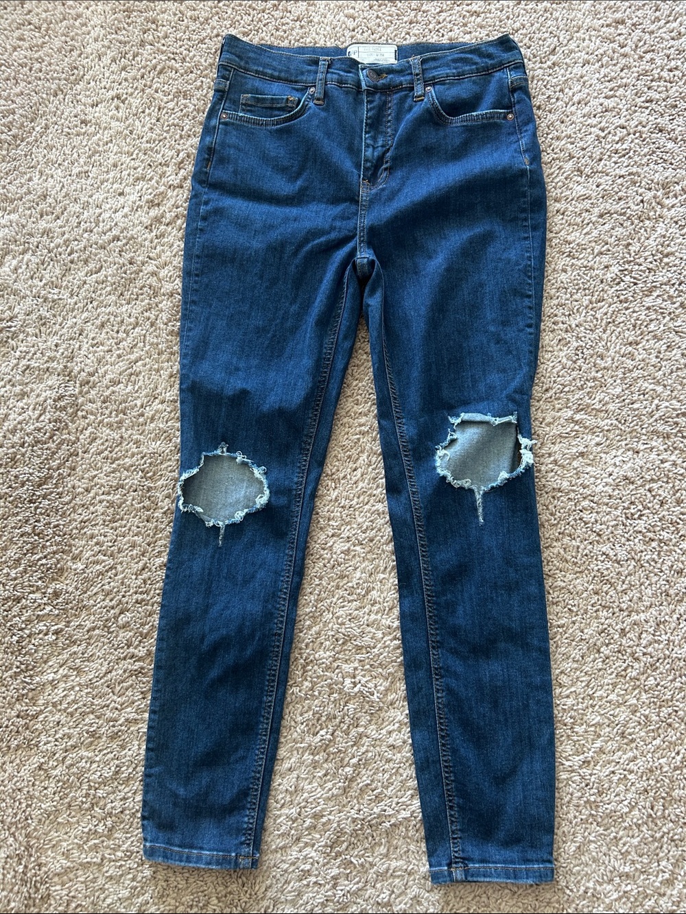 Free People Dark Blue Ripped Skinny Jeans